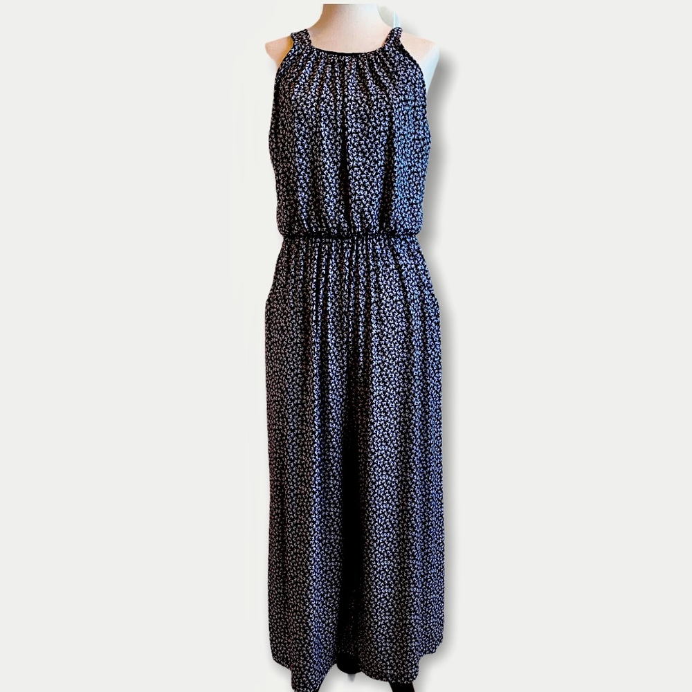 KAILEIGH Sz XL Black Print Jumpsuit Crop Pantsuit